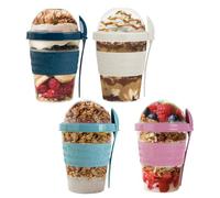 Reusable Yogurt Cups with Lid & Spoon 100% BPA Free Breakfast On the Go Cups with Topping Cereal 600ml Over Night Oats Container Smoothie Snack Jars (Blue Teal, Turquoise, White, Pink)