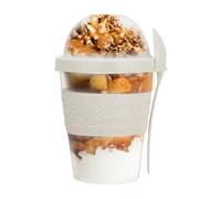 Reusable Yogurt Kids Baby Cups with Lid 600ml 100% BPA Free Breakfast On the Go Cups with Topping Cereal Oatmeal Dishwasher Safe Yoghurt Pots Overnight Oats Lunch Box Yogurt Pot (White Cup)