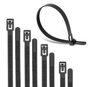 Reusable Zip Ties 8 Inch Heavy Duty Round Ending No Hurt 100 Packs Tie Wraps Ultra Strong Durable Black Cable Ties Indoor Outdoor Multi-Purpose No Slip Off