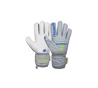Reusch Attrakt Grip Finger Support Flexible Unisex Goalkeeper Gloves Men Women for Adults with Finger Protection Suitable for All Playing Field Surfaces and All Weather, Grey/Yellow, 8.5