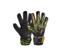 Reusch Attrakt Infinity Finger Support Junior Goalkeeper Gloves for Children, Ideal for Artificial Grass, Black/Gold/Yellow, 8