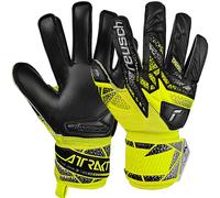 Reusch Attrakt Silver Junior Goalkeeper Gloves Children Teenagers Football Gloves for Boys and Girls Suitable for All Weather Conditions and Pitch Surfaces, Yellow-Silver/Black, 4