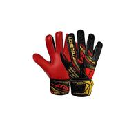 Reusch Attrakt Solid Junior Grippy Goalkeeper Gloves Kids Teenagers Football Gloves for Boys and Girls Suitable for All Weather Conditions and Pitch Surfaces, Black/Gold/Red, 7