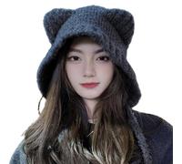 Reuvv Women Kawaii Bear Ear Beanie Hat Cute Bear Beanies Ear Warm Hat Plush Earflap Beanie Hat Slouchy Hat