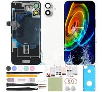 ReuWeu Back Cover Replacement Compatible with iPhone 16 Plus All Carriers 6.7" + Pre-Installed Plate + Wireless Charging Coil Flex Cable + Microphone + Flashlight + Camera Frame (White)