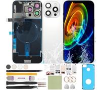 ReuWeu Back Cover Replacement Compatible with iPhone 16 Pro All Carriers 6.3" + Pre-Installed Plate + Wireless Charging Coil Flex Cable + Microphone + Flashlight + Camera Frame (White)