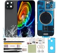 ReuWeu Back Glass Cover Replacement Compatible with iPhone 15 All Carriers 6.1" + Pre-Installed Plate and Camera Frame + Professional Tools (Black)