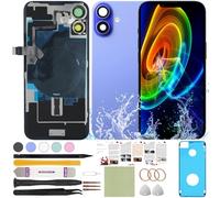 ReuWeu Back Screen Cover Replacement Compatible with iPhone 16 Plus All Carriers 6.7" + Pre-Installed Plate + Wireless Charging Coil Flex Cable + Microphone + Flashlight + Camera Frame (Ultramarine)