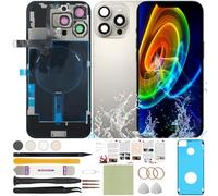 ReuWeu Back Screen Cover Replacement Compatible with iPhone 16 Pro All Carriers 6.3" + Pre-Installed Plate + Wireless Charging Coil Flex Cable + Microphone + Flashlight + Camera Frame (Natural)