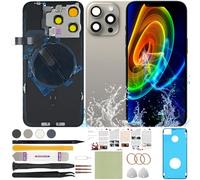 ReuWeu Back Screen Cover Replacement Glass Compatible with iPhone 15 Pro All Carriers 6.1" + Pre-Installed Plate + Wireless Charging Coil Flex Cable + Microphone + Flashlight + Camera Frame (Natural)