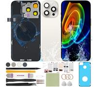 ReuWeu Back Screen Glass Replacement Compatible with iPhone 15 Pro All Carriers 6.1" + Pre-Installed Plate + Wireless Charging Coil Flex Cable + Microphone + Flashlight + Camera Frame (White)