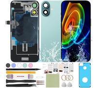ReuWeu Rear Back Cover Replacement Compatible with iPhone 16 All Carriers 6.1" + Pre-Installed Plate + Wireless Charging Coil Flex Cable + Microphone + Flashlight + Camera Frame (Teal)
