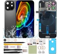 ReuWeu Rear Back Screen Cover Replacement Compatible with iPhone 16 Pro All Carriers 6.3" + Pre-Installed Plate + Wireless Charging Coil Flex Cable + Microphone + Flashlight + Camera Frame (Black)