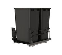 Rev-A-Shelf Double Pullout Trash Can for Under Kitchen Cabinets 50 Qt. 12.5 Gallon w/Soft-Close Slides for 21” Base Cabinets Black, 53WC-2150SCDM-218