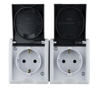 REV AquaForm Double Socket Wet Room Socket, IP44, Single Pole, Surface-Mounted, Grey