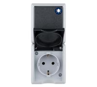 REV AquaForm, Socket - A/W Switch Combination, IP44, Single Pole, Surface-Mounted, Vertical, Grey