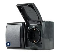 REV AquaForm, socket - A/W switch combination, IP44, two-pole, surface-mounted, anthracite