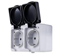 REV AquaMini, Mini Double Socket Wet Room Socket, 35% Less Volume, IP54, Double Pole, Surface-Mounted, Grey