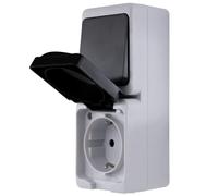 REV AquaMini, Mini Socket - A/W Switch Combination, 38% Less Volume, IP54, Double Pole, Surface-Mounted, Grey