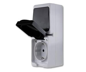 REV AquaMini, Mini Socket - A/W Switch Combination, 38% Less Volume, IP54, Double Pole, Surface-Mounted, Grey