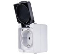 REV AquaMini, Mini Socket - Wet Room, 30% Less Volume, IP54 Double Pole, Surface-Mounted, Grey
