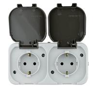 REV AquaTop Wet Room Socket Surface-Mounted Socket 2-Way IP44 Single Pole Grey Sockets