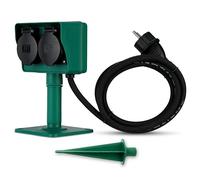 REV Ground Spike 2-Way Garden Socket IP44 Cable 1.4 m Max. 3500 W 230 V Green