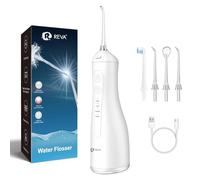 Reva Portable Oral Irrigator Water Flosser for Teeth Cleaning - Cordless, Rechargeable, IPX7 Waterproof, 300ML Tank, 4 Jet Tips, 360° Nozzle, Gravity Ball Design, Low Noise (White)