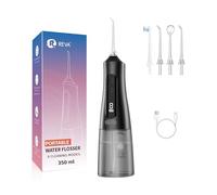 Reva Professional Water Flosser - Cordless Oral Irrigator with 360° Nozzle, 300ML Reservoir, IPX7 Waterproof, Rechargeable - Dental Floss Tool for Teeth, Braces & Gums - Black (M131)
