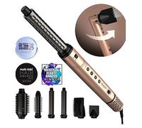 REVAMP Dynamic Radiance Pro Blow Dry Ionic Hot Air Styler - 7 in 1 Brushless Motor, for Quick Drying, Volume, Retractable Bristle Brush, Straighten, Auto Air Curl - 6 Styling Attachments, Beauty Bag