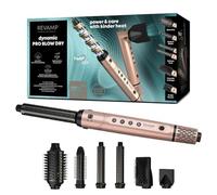 REVAMP Dynamic Radiance Pro Blow Dry Ionic Hot Air Styler - 7 in 1 Brushless Motor, for Quick Drying, Volume, Retractable Bristle Brush, Straighten, Auto Air Curl - 6 Styling Attachments, Beauty Bag