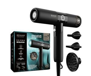 REVAMP Enigma Revelation Ionic Portable Hair Dryer, Brushless Motor for Quiet, Powerful, Fast Drying - Lightweight Blow Dryer, Cold Setting - 3 Magnetic Attachments for Salon Professional Styling
