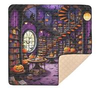 Revamped Halloween Library Art Cute Foldable Baby Playmat for Floor Lightweight Tummy Time Mat for Baby Kids Toddlers Infants, 50'' x 50''