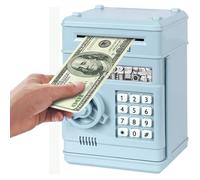 Revanom Electronic Piggy Bank, Mini ATM Password Money Bank Cash Coins Saving Box for Kids, Cartoon Safe Bank Box Perfect Toy Gifts for Boys Girls (Light Blue)