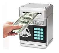 Revanom Electronic Piggy Bank, Mini ATM Password Money Bank Cash Coins Saving Box for Kids, Cartoon Safe Bank Box Perfect Toy Gifts for Boys Girls (Silvery)