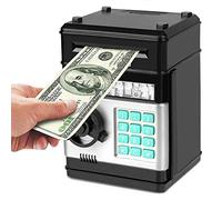 Revanom Electronic Piggy Bank, Mini ATM Password Money Bank Cash Coins Saving Box for Kids, Cartoon Safe Bank Box Perfect Toy Gifts for Boys Girls (Black)
