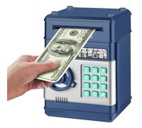 Revanom Electronic Piggy Bank, Mini ATM Password Money Bank Cash Coins Saving Box for Kids, Cartoon Safe Bank Box Perfect Toy Gifts for Boys Girls (Navy Blue)