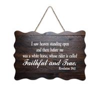 Revelation 19:11 I Saw Heaven Standing Open And There Before Me Was A White Horse, Whose Rider Is Ca Rustic Wood Welcome Sign for Front Porch Door Classroom Coffee Club Wooden Sign 6x10in
