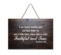 Revelation 19:11 I Saw Heaven Standing Open And There Before Me Was A White Horse, Whose Rider Is Ca Rustic Wood Hanging Sign Wooden Wall Decor for Living Room Bedroom Door Window Home 6x10in