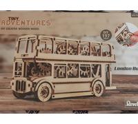 Revell 00618 - Tiny Adventures - London Bus - 1:40 Scale Wooden Model Kit - with Pull Back & Go Engine & Starting Key - Length 23.2cm
