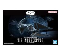 Revell (Bandai Original 01212 Star Wars TIE Interceptor 1:72 Scale Unbuilt/Pre-Coloured/Clip-Together (Non-Glue) Plastic Model Kit with Display Base, Grey