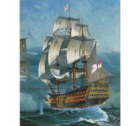 Revell Gift Set 05767 "Battle of Trafalgar" HMS Victory 1:225 Scale Unbuilt Plastic Model Kit with Contacta Professional Glue, Paintbrush, Selected Aqua Color Paints & Poster