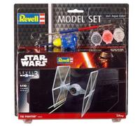 Revell Model Set 63605 Star Wars TIE Fighter 1:110 Scale Unbuilt/Unpainted Plastic Model Kit with Contacta Professional Glue, Paintbrush & Selected Aqua Color Paints