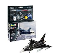Revell Model Set 63796 Eurofighter Typhoon - RAF 1:144 Scale Unbuilt/Unpainted Plastic Model Kit with Contacta Professional Glue, Paintbrush & Selected Aqua Color Paints