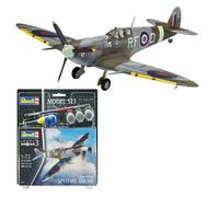 Revell Model Set 63897 Supermarine Spitfire Mk.Vb 1:72 Scale Unbuilt/Unpainted Plastic Model Kit with Contacta Professional Glue, Paintbrush & Selected Aqua Color Paints