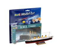 Revell Model Set 65804 R.M.S. Titanic 1:1200 Scale Unbuilt/Unpainted Plastic Model Kit with Contacta Professional Glue, Paintbrush & Selected Aqua Color Paints