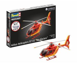 Revell 74986 Starter Kit Airbus Helicopters EC135 Air-Glaciers 1:72 Scale, Plastic Model Kit with Basic Paint Colours, Model Glue, and Paintbrush