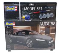 Revell Model Set 67057 AUDI R8 1:24 Scale Unbuilt/Unpainted Plastic Model Kit with Contacta Professional Glue, Paintbrush & Selected Aqua Color Paints