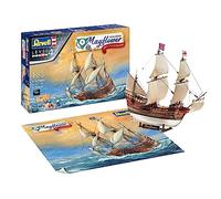 Revell Gift Set 05684 Mayflower 400th Anniversary 1:83 Scale Unbuilt Plastic Model Kit with Contacta Professional Glue, Paintbrush, Selected Aqua Color Paints & Poster