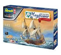 Revell Gift Set 05684 Mayflower 400th Anniversary 1:83 Scale Unbuilt Plastic Model Kit with Contacta Professional Glue, Paintbrush, Selected Aqua Color Paints & Poster